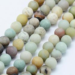 Natural Flower Amazonite Beads Strands, Frosted, Round, 6mm, Hole: 1mm, about 63pcs/strand, 15.3 inch(39cm)(G-F518-24-6mm)