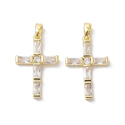 Brass Micro Pave Clear Cubic Zirconia Pendants, Cross, Real 18K Gold Plated, 24.5x16x3mm, Hole: 5x2.8mm(KK-K360-19G)