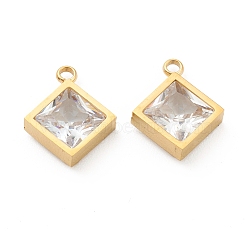 304 Stainless Steel Rhinestone Pendant, Rhombus, Crystal, Golden, 15x12x4mm, Hole: 1.8mm(STAS-Z009-15G)