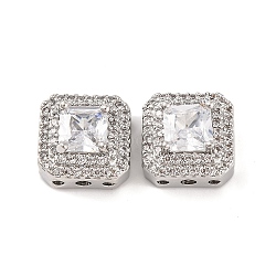 Brass Micro Pave Clear Cubic Zirconia Beads, Cadmium Free & Nickel Free & Lead Free, Square, Platinum, 11.5x11.5x7mm, Hole: 1.8mm(KK-S389-29P)