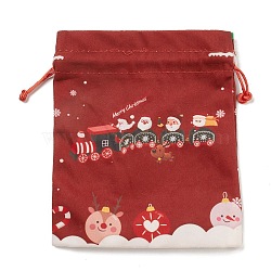 Christmas Theme Rectangle Cloth Bags with Jute Cord,  Drawstring Pouches, for Gift Wrapping, Train, 19x16x0.6cm(ABAG-P008-01F)