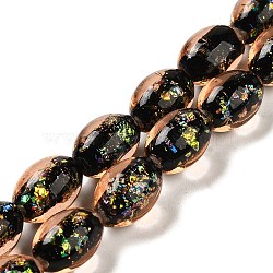 Handmade Dichroic Foil Glass Beads Strands, Oval, Sandy Brown, 10x14mm, Hole: 1.6mm, about 28pcs/strand, 15.35''(39cm)(DICH-U001-12F)