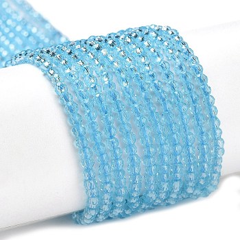 Transparent Glass Beads Strands, Faceted Round, Light Sky Blue, 2x2mm, Hole: 0.6mm, about 184pcs/strand, 14.49''(36.8cm)