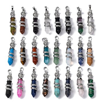 Gemstone Pendants, Brass Charms, Lead Free & Cadmium Free, Mixed Dyed and Undyed, 46~47x11~12x11mm, Hole: 8x5mm