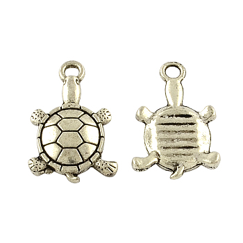 Tibetan Style Alloy Tortoise Pendants, Cadmium Free & Lead Free, Antique Silver, 19x12x3mm, Hole: 2mm, about 454pcs/500g