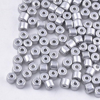 Electroplate Glass Bugle Beads, Metallic Colours, Round Hole, Silver Plated, 7~7.5x6~6.5mm, Hole: 2.5mm, about 800pcs/bag