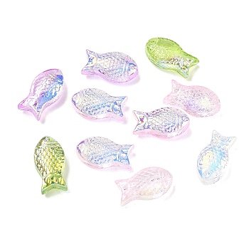 Ocean Theme Electroplate Transparent Glass Beads, AB Color Plated, Half Plated, Fish, 15x8x5.5mm, Hole: 1.2mm,  5pcs/set