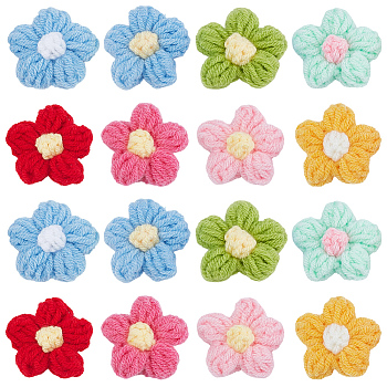 48Pcs 8 Colors Hand-woven Cotton Ornament Accessories, Flower, Mixed Color, 39~40x41~42x6.5~7.5mm, 6pcs/color