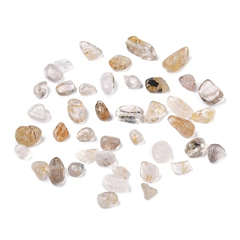 Natural Gold Rutilated Quartz Beads, Tumbled Stone, No Hole/Undrilled, Chip, 4~14x4~7x2~5mm, about 227pcs/50g