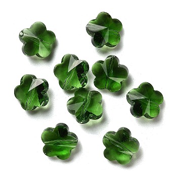 Transparent Glass Beads, Faceted, Plum Blossom, Green, 13x13.5x8.5mm, Hole: 1mm