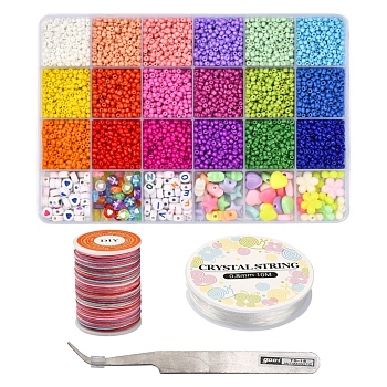 DIY Candy Color Bracelet Making Kit, Including Glass Seed Beads, Heart and Letter Pattern & Flower & Star Acrylic Beads, Tweezers, Mixed Color, Glass Seed Beads: 5616Pcs/box