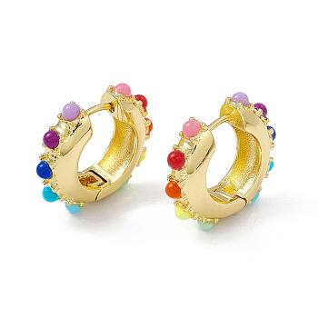 Colorful Resin Beaded Hoop Earrings, Brass Jewelry for Women, Golden, 21x23.5x6mm, Pin: 0.9mm