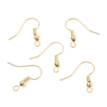 Brass Earring Hooks, Ear Wire, French Hooks with Coil and Ball, Light Gold, 18x18x3mm, Hole: 2mm, 22 Gauge, Pin: 0.6mm