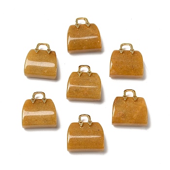 Natural Topaz Jade Brass Pendants, Handbag Charms, Golden, 27.5x26x12mm, Hole: 6.3x5mm