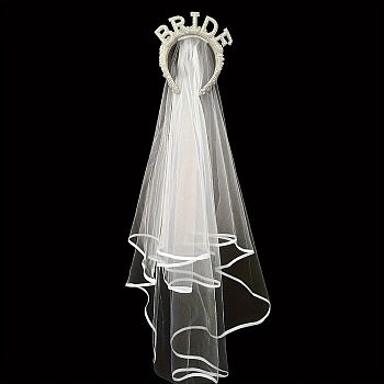 Rhinestone Bridal Veil Hair Accessories, Plastic Imitation Pearl Hair Band, Sponge Hair Band for Women Girl, White, 140x130mm