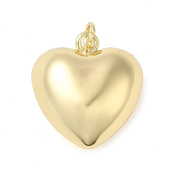 Rack Plating Brass Pendants, with Jump Ring, Puffed Heart Charm, Real 18K Gold Plated, 20x18x9.5mm, Hole: 3mm