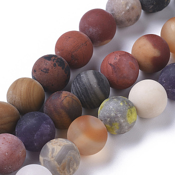 Natural Mixed Gemstone Beads Strands, Frosted, Round, 10mm, Hole: 0.8mm, about 38pcs/strand, 15.16 inch(38.5cm)