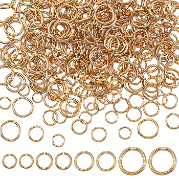 Elite 400Pcs 4 Styles Stainless Steel Open Jump Rings, Round Ring, Real 18K Gold Plated, 4~8x0.6~1mm, 18~23 Gauge, Inner Diameter: 2.8~6mm, 100pcs/style