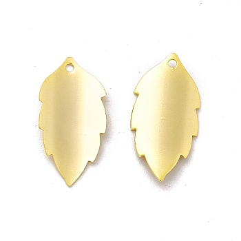 Brass Pendants, Cadmium Free & Lead Free, Leaf Charm, Real 24K Gold Plated, 21.5x10.5x2mm, Hole: 1.2mm