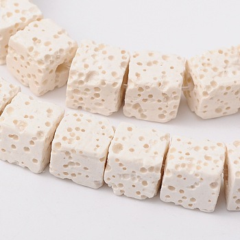 Natural Lava Rock Beads Strands, Cube, Dyed, White, 6.5x6.5x6.5mm, about 60pcs/strand, 15.60''(39.63cm)