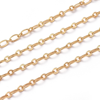 Brass Figaro Chains, Oval Link Chains, Long-Lasting Plated, Soldered, with Spool, Real 18K Gold Plated, 6x3x0.6mm, about 16.4 Feet(5m)/roll
