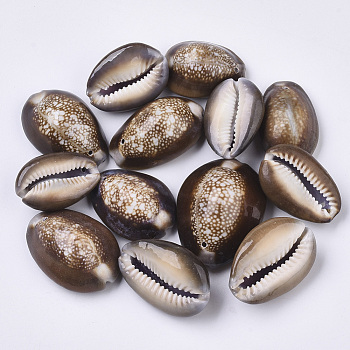 Natural Cowrie Shell Pendants, Coconut Brown, 26~36x17~27x12~17mm, Hole: 1.4mm