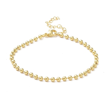 Rack Plating Brass Ball Chain Bracelets for Women, Long-Lasting Plated, Lead Free & Cadmium Free, Real 18K Gold Plated, 7-1/4 inch(18.5cm), Bead: 3mm