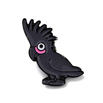 Parrot Alloy Enamel Brooches, Black Enamel Pin, Black, 31x29x2mm