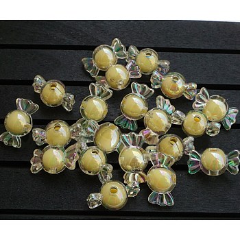 Acrylic Beads, Bead in Bead, AB Color, Candy, Light Yellow, 12x22x12mm, Hole: 3mm, about 48pcs/65g