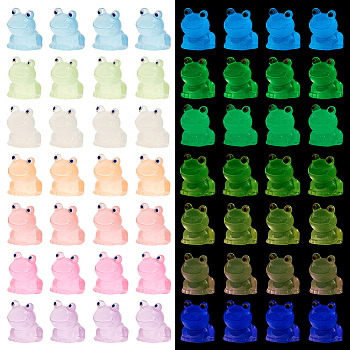 56Pcs 7 Colors Luminous Resin Display Decoration, Glow in the Dark Ornaments, Frog, Mixed Color, 18x14x14.5mm, 8pcs/color