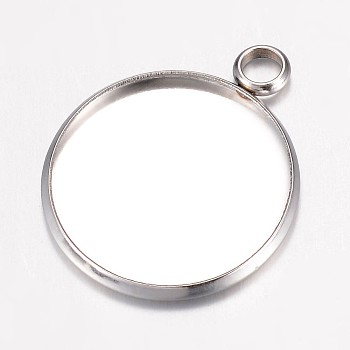 Tarnish Resistant 304 Stainless Steel Pendant Cabochon Settings, Flat Round, Stainless Steel Color, Tray: 20mm, 26.5x22x2mm, Hole: 3.5mm