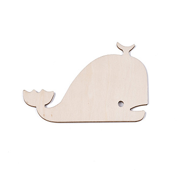 Whale Shape Unfinished Wood Cutouts, Laser Cut Wood Shapes, for Home Decor Ornament, DIY Craft Art Project, PapayaWhip, 84x120x2.5mm