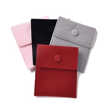 Velvet Jewelry Storage Pouches, Rectangle Jewelry Bags with Snap Fastener, for Earrings, Rings Storage, Mixed Color, 9.7~9.75x7.9cm