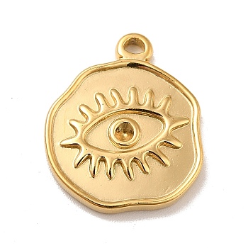 Ion Plating(IP) 304 Stainless Steel Pendants Rhinestone Setting, Flat Round with Eye, Real 18K Gold Plated, 19x16x2.5mm, Hole: 1.5mm,  Fit for 1.8mm rhinestone