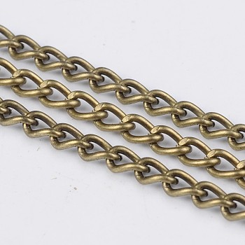 Iron Twisted Chains Curb Chains, Unwelded, with Spool, Lead Free and Nickel Free, Antique Bronze, Link: 3x5mm, 0.8mm thick, about 328.08 Feet(100m)/roll