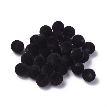Flocky Acrylic Beads, Round, Black, 8mm, Hole: 1.4mm