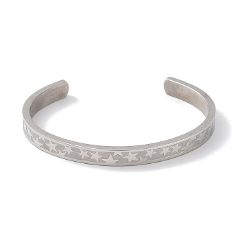 304 Stainless Steel Star Cuff Bangles, Stainless Steel Color, Inner Diameter: 2-1/4 inch(5.8cm)