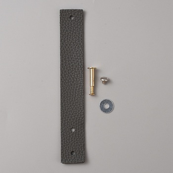 Litchi Texture PU Leather Drawer Pulls, Cabinet Handles, with Alloy Findings, Rectangle, Gray, 174x26x2mm, Hole: 5mm