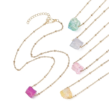 Dyed Natural Quartz Polygon Pendant Necklaces, with Golden 304 Stainless Steel Satellite Chains, Mixed Color, 16.14 inch(41cm)