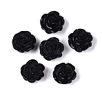 Natural Obsidian Carved Beads, Rose Flower, Half Drilled, 15~17x15~17x7~10mm, Hole: 1~1.2mm(G-Q601-41A-03)