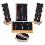 4 Styles Bamboo Necklace Organizer Display L Shaped Stands & Rings Display Tray, with PU Leather Mat, Black, 9.5~26.5x6~17x1.7~27.5cm(NDIS-FG0001-06)