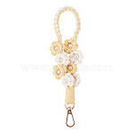 Hand-woven Flower Pendant Decorations, with Alloy Swivel Clasps, Yellow, 205x32mm(KEYC-TAC0009-02KCG-02)