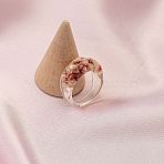 Dried Flower Clear Resin Finger Rings, Misty Rose, US Size 8 1/2(18.5mm)(FS-WGF6920-02)