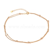 Brass Curb Chains Double Layer Necklaces, with Heart 304 Stainless Steel Charms, Brass Round Beads and Spring Ring Clasps, Real 18K Gold Plated, 13.97 inch(35.5cm), 1.3~2.6mm(NJEW-JN03122)