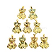 Brass Micro Pave Cubic Zirconia Pendants, Real 18K Gold Plated, Bear, Mixed Color, 27.5x20.5x5.5mm, Hole: 3x4.5mm(KK-R159-23G)
