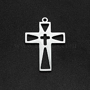 201 Stainless Steel Pendants, Laser Cut, Hollow, Cross, Stainless Steel Color, 30x20.5x1mm, Hole: 1.6mm(STAS-R111-JA658)