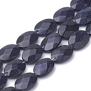 Synthetic Blue Goldstone Beads Strands, Faceted, Oval, 18~18.5x13~13.5x5mm, Hole: 1mm, about 22pcs/strand, 15.7 inch(G-S292-43)