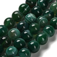 Dyed Natural Banded Agate Beads Strands, Round, Teal, 14mm, Hole: 1mm, about 27pcs/strand, 14.88~15.35''(37.8~39cm)(G-G175-A07-01)