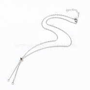 304 Stainless Steel Cable Chain Necklace Making, with Slider Stopper Beads, Lobster Claw Clasps and Heart Extension Chain, Stainless Steel Color, 20.86 inch(53cm)(AJEW-JB00778-01)
