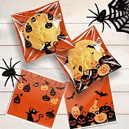 Halloween Theme Plastic Bakeware Bag, with Self-adhesive, for Chocolate, Candy, Cookies, Square with Pumpkin & Bat & Cat , Orange, 130x100x0.05mm, Inner Diameter: 100x100mm, 2 styles, 50pcs/style, 100pcs/bag(ABAG-F007-01C)